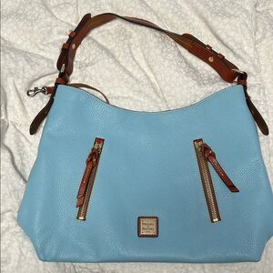 Dooney & Bourke Sky Blue Shoulder Bag with Brown Accents